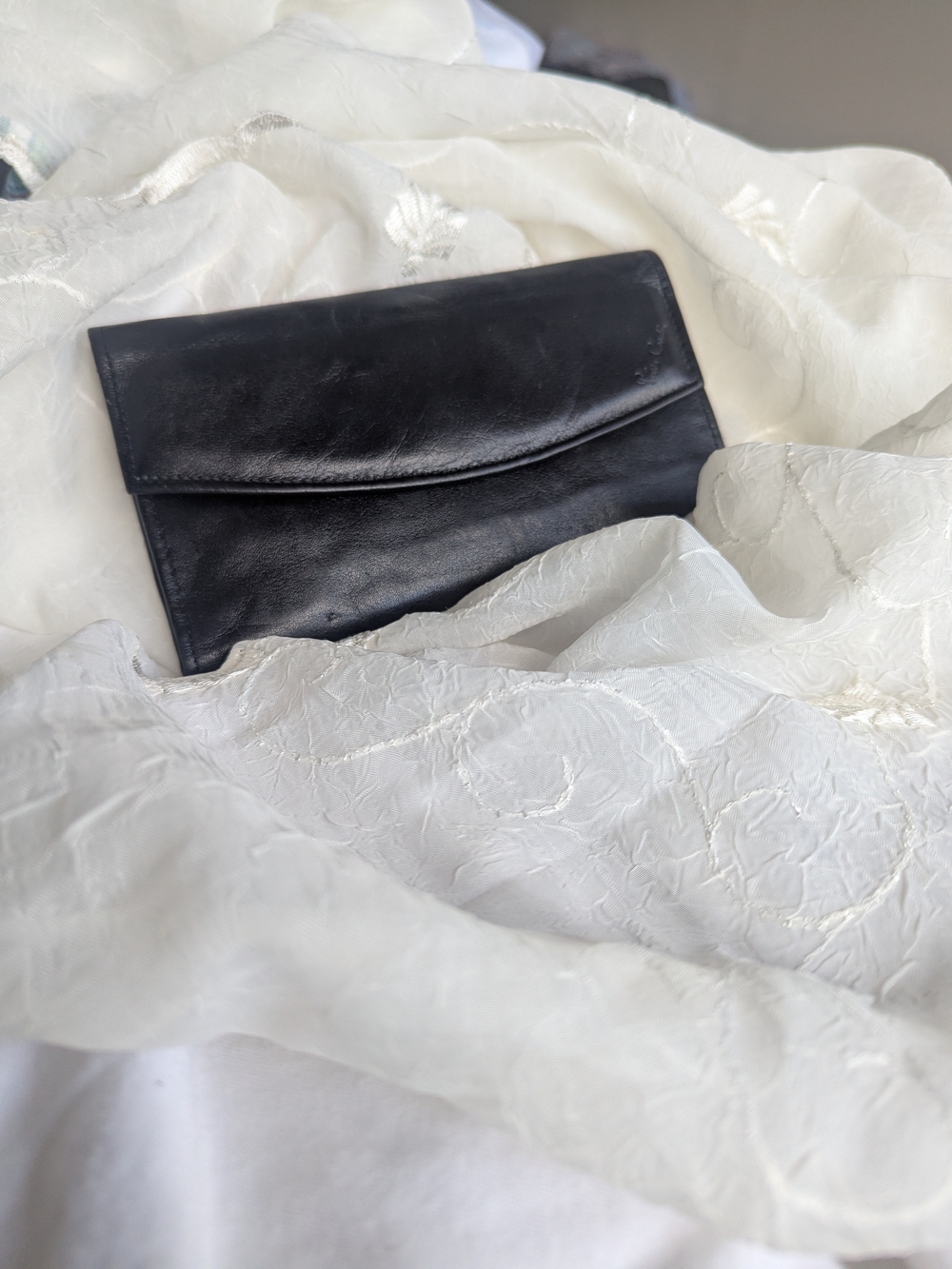 Pierre Cardin Paris New York Vintage Black Leather Wallet Long Clutch Envelope